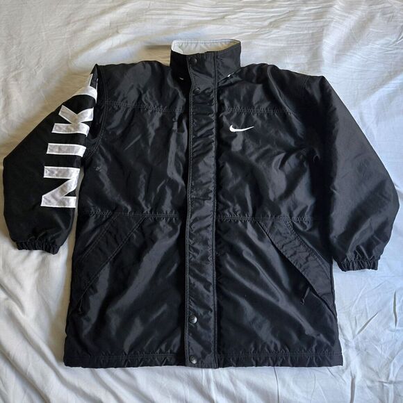 Vintage 90s Nike Coat Black/White Large Nike Letters On Sleeve Zip Size Men's M - Picture 1 of 13